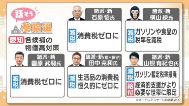 愛知選挙区の候補者の物価高対策(石原氏、横山氏、園原氏、田中氏、山根氏)